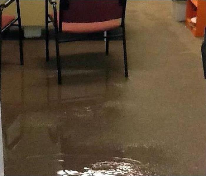 Standing water on carpet with chair  